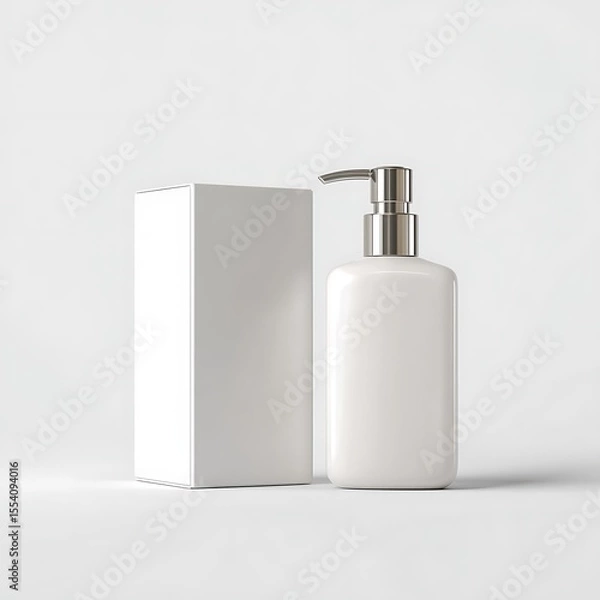 Fototapeta Blank White Pump Bottle and Packaging Box Mockup