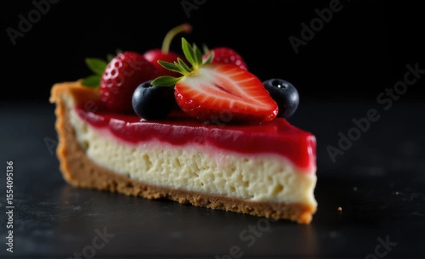 Obraz delicious cheesecake with berries on dark background