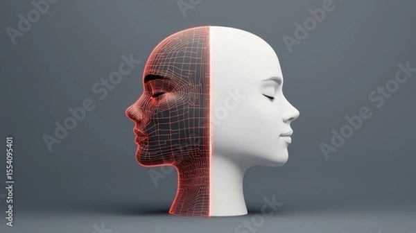 Fototapeta Duality of Human Expression and Technology in 3D Rendered Art
