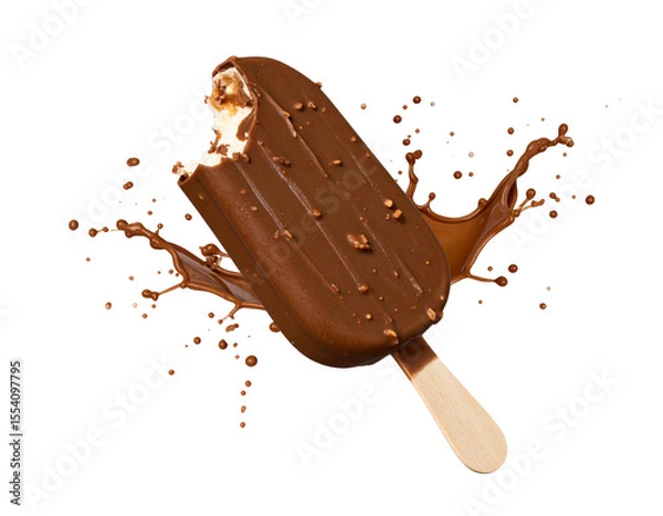 Fototapeta Ice Cream Popsicle with Bite Mark and Splash Effect, isolated on a transparent background.