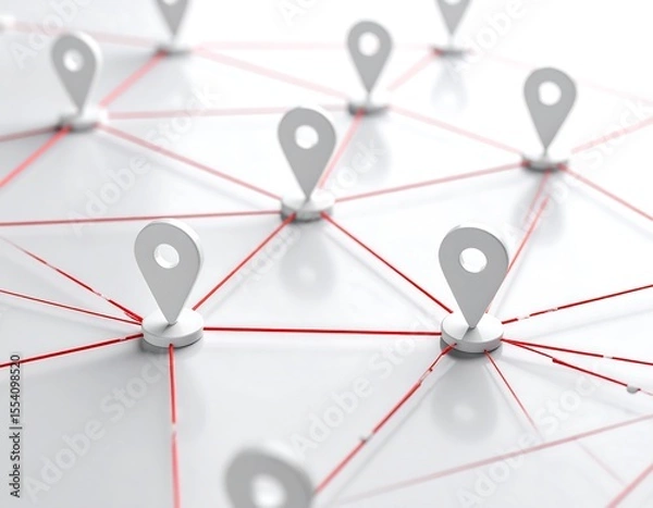 Fototapeta Network of connected location markers