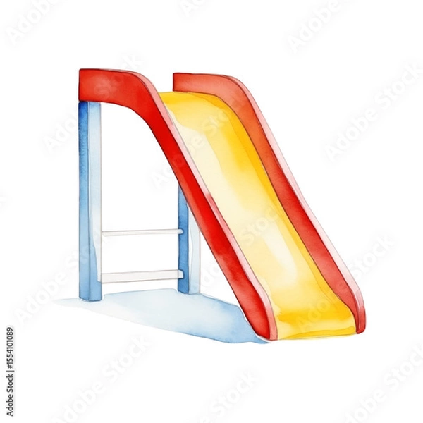 Obraz A watercolor illustration of a playground slide. Ideal for school life, childhood, and outdoor play themed illustrations.