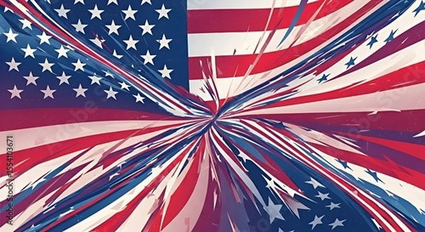 Fototapeta Abstract American Flag Explosion with Dynamic Red White and Blue Colors