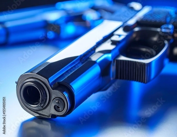 Fototapeta Close-up gun in blue light