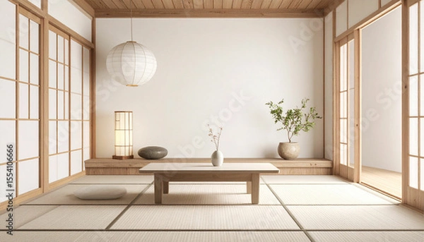 Fototapeta Japanese wabi-sabi inspired minimalist background, soft neutral tones, paper texture