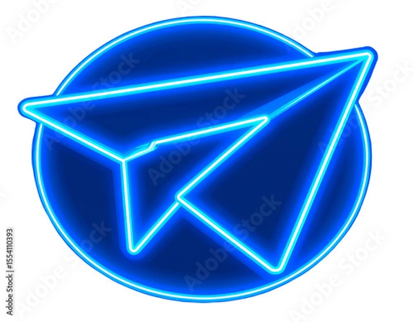 Fototapeta  Glowing blue Telegram paper plane logo with neon effect, isolated on transparent background PNG