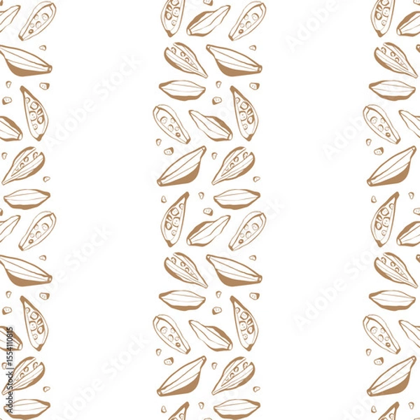Fototapeta Warm cardamom seamless pattern with hand drawn yellow and brown pods perfect for kitchen packaging wrapping and surface design
