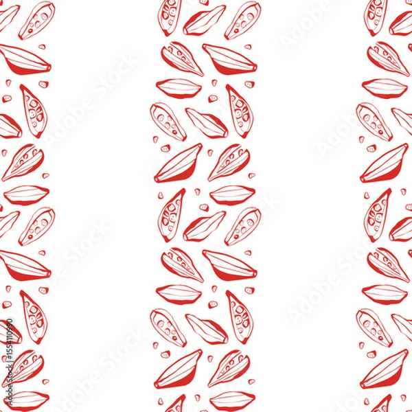 Fototapeta Seamless pattern with hand drawn red cardamom pods and seeds on white background ideal for packaging textile and wrapping paper