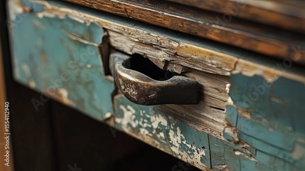 Fototapeta broken drawer handle, subtle home imperfection.