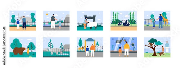 Fototapeta Zoo park illustrations set. Flat vector illustration concept.