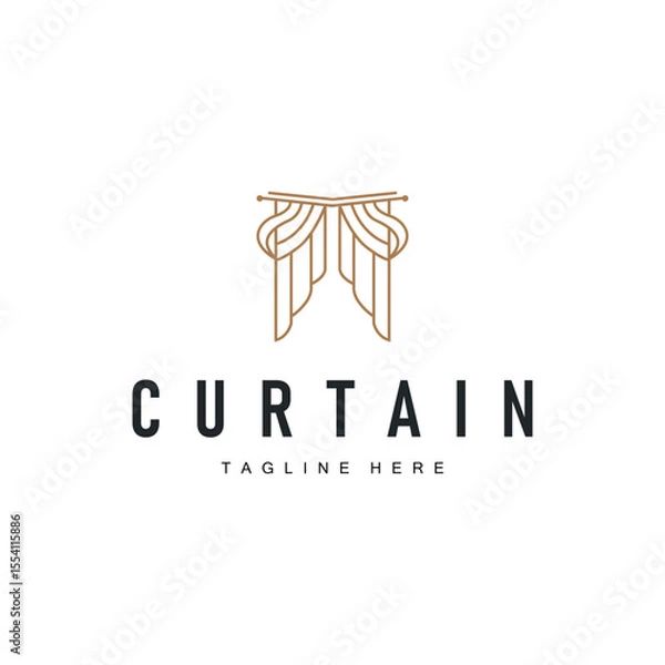 Fototapeta curtain logo design concept with a simple minimalist and elegant concept as a home decoration and product brand illustration template