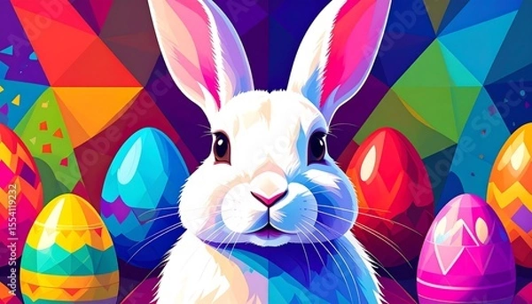Fototapeta Colorful Easter bunny and eggs