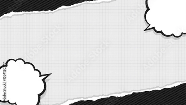Obraz 破れた紙のコミック風横長フレーム背景
