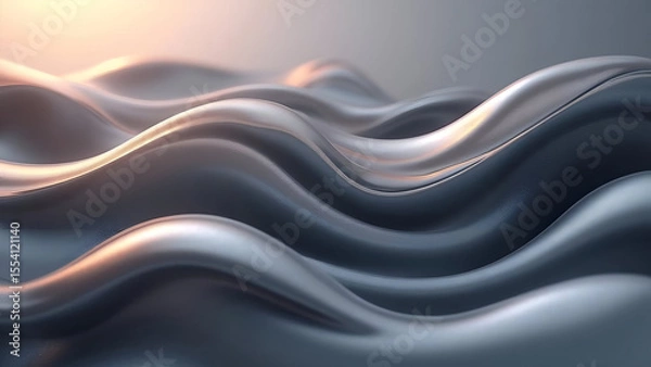 Fototapeta Abstract Presentation of Flowing Metallic Waves Reflecting Light Creating a Luxurious Aesthetic and Smooth Surface Visualized in a Captivating Manner