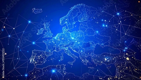 Fototapeta European map with glowing network