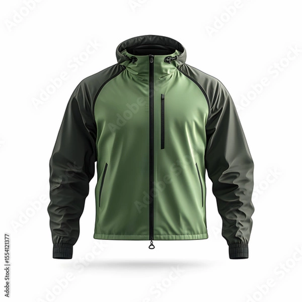 Fototapeta A front view of a windrunner jacket mockup, showcasing its lightweight design, isolated on a white background
