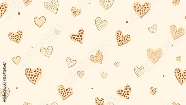Fototapeta Heartwarming Pattern of Tender Affection Featuring Cute Hearts and Leopard Print Details on a Creamy Background for a Sweet Valentine's Day Design