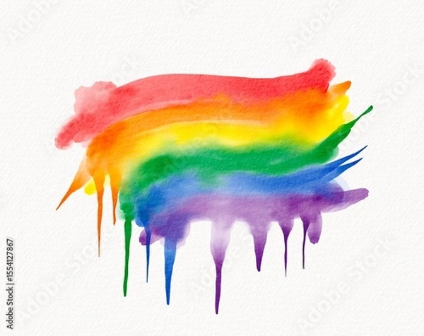Fototapeta Bold rainbow brush strokes with dripping watercolor paint, symbolizing emotional expression and color movement
