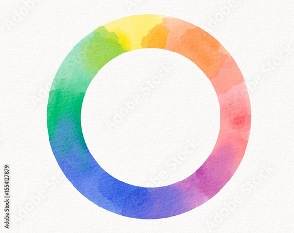 Fototapeta Circular watercolor rainbow ring with soft blending, symbolizing unity, wholeness, and the spectrum of identity.