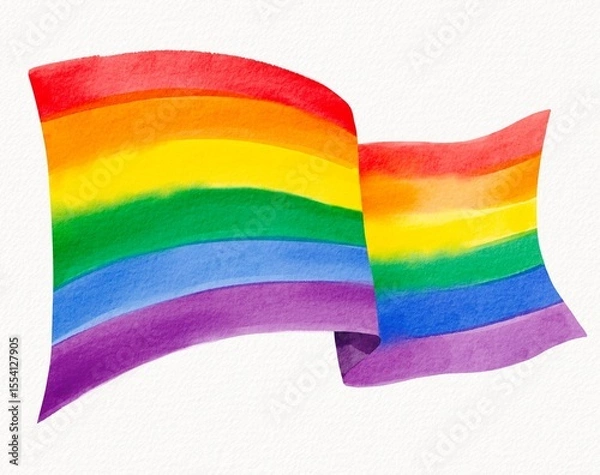 Fototapeta Waving rainbow flag painted in watercolor with dynamic brushstrokes, symbolizing pride, celebration, and freedom