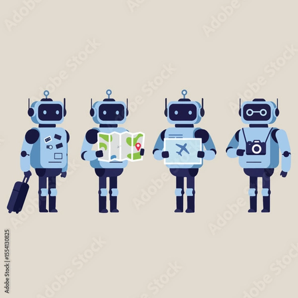 Fototapeta set minimalist geometric flat vector design of  travel assistant robots
