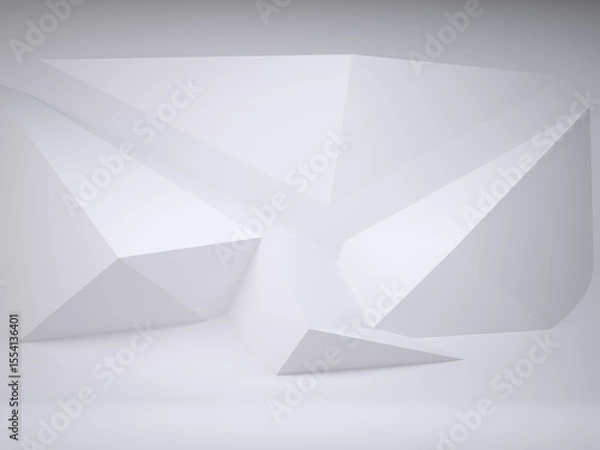 Obraz Triangular prism sculpture is being displayed in minimalistic 3D render with angular white forms
