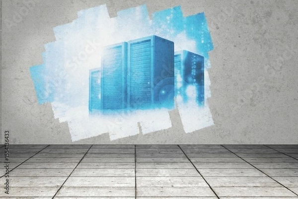 Fototapeta Display on wall showing server towers