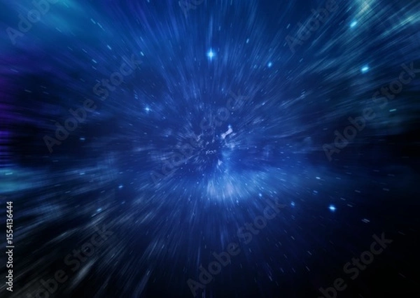 Obraz Central starburst is radiating radial light trails and glowing nebulae in flat deep space design