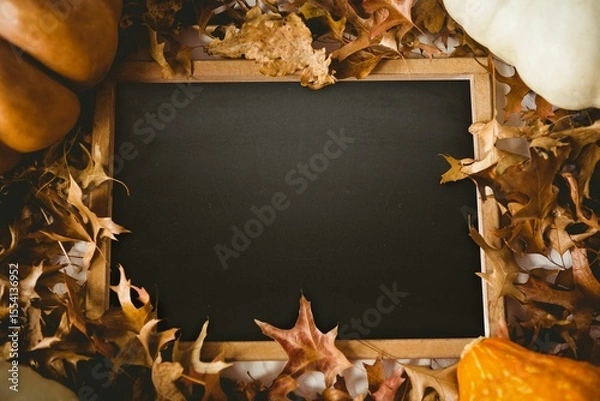 Obraz Black screen surrounded by brown leaf