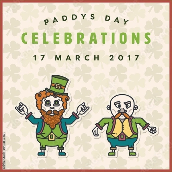 Fototapeta Square image of paddys day celebrations 17 march 2017 text with leprechauns on shamrock background