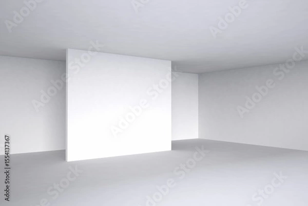 Fototapeta flat design showing freestanding white partition wall splitting gallery with seamless surfaces