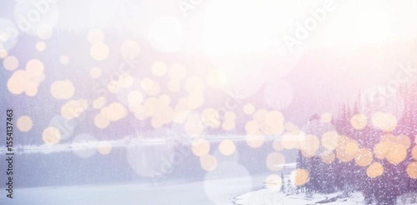 Obraz Lake with bokeh in foreground during winter