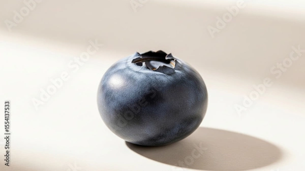 Fototapeta Single blueberry with shadow on plain background.