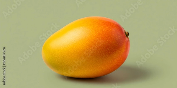 Fototapeta A single mango fruit sits on a light green background with a shadow.