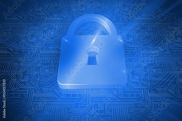 Obraz Lock on blue circuit background