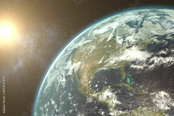 Fototapeta Composite image of rising sun behind Earth