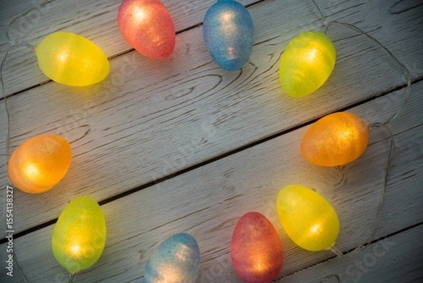 Fototapeta Illuminated lights on wooden planks