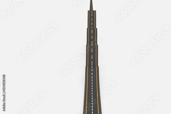 Fototapeta Asphalt road is extending in flat design with dashed white centerline and yellow edge, copy space