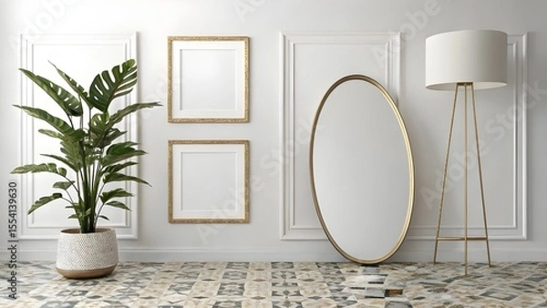 Fototapeta Modern home interior of a luxury bathroom with white tiles, a stylish sink, and a sleek toilet under soft light