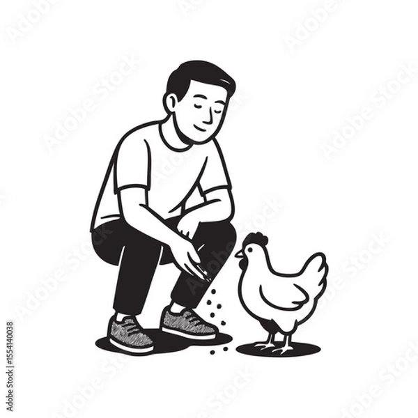 Fototapeta man feeding chicken vector