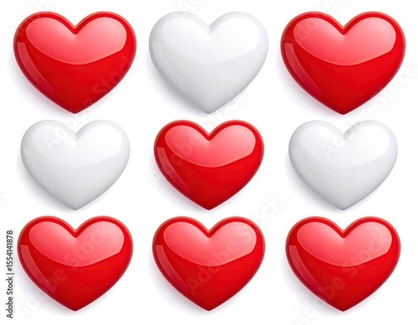 Fototapeta Glossy Red and White Hearts Pattern Background