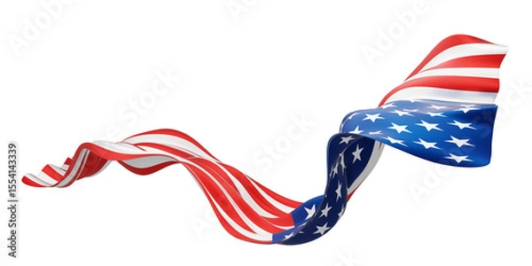 Fototapeta USA or American flag design on transparency background  with copy space 3D render