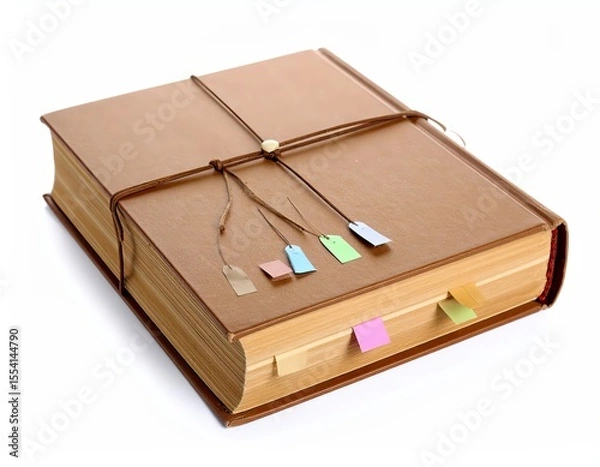 Fototapeta Leather-bound Book with String Closure and Colored Bookmarks