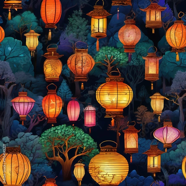 Obraz Collage Style Forest of Lanterns with Projection Mapping