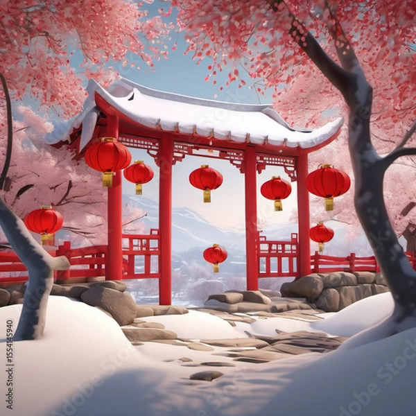 Obraz Minimal Composition of Spring Festival in Virtual Reality