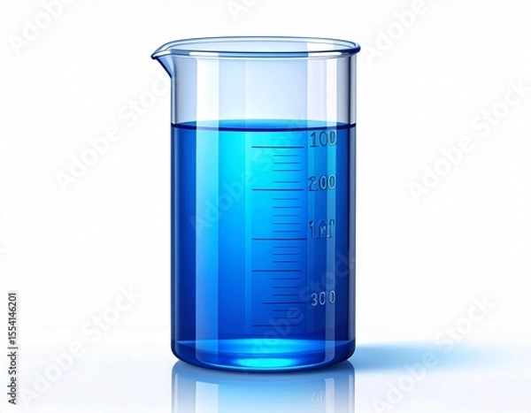 Fototapeta Transparent graduated measuring cylinder vector illustration, filled with blue liquid 