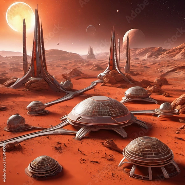 Obraz Volumetric Light Style Martian Colony in Papier-Mâché Medium