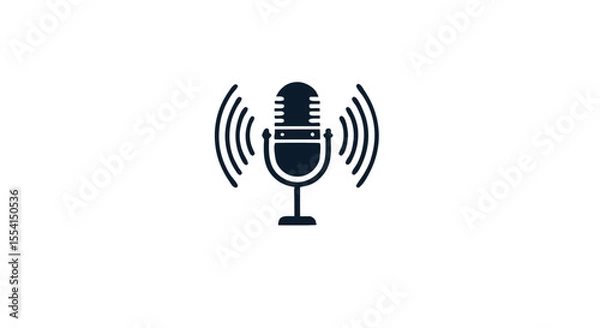 Fototapeta Classic Microphone Icon with Sound Waves onVector Style Art on  isolated transparent background podcast Microphone Symbol for Broadcasting or Voice Recording Vector Style Art on  isolated transparent 