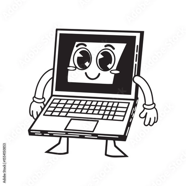 Fototapeta Graphic design mascots. Creative tools for digital artists, laptop computer character, pen and dropper tool, color pallet cartoon vector illustration set of mascot drawing laptop expression