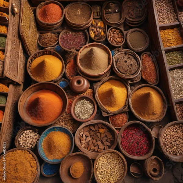 Obraz Top-Down View of Moroccan Bazaar with Intricate Wood Carvings